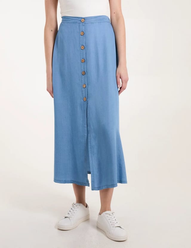 Blue Vanilla Tencel Button Front Midi Skirt - 2