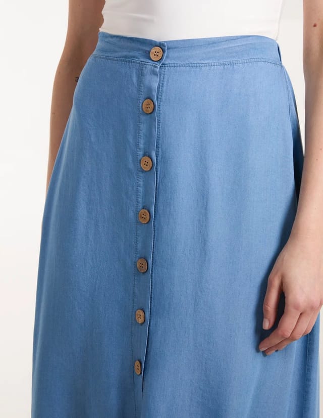 Blue Vanilla Tencel Button Front Midi Skirt - 3