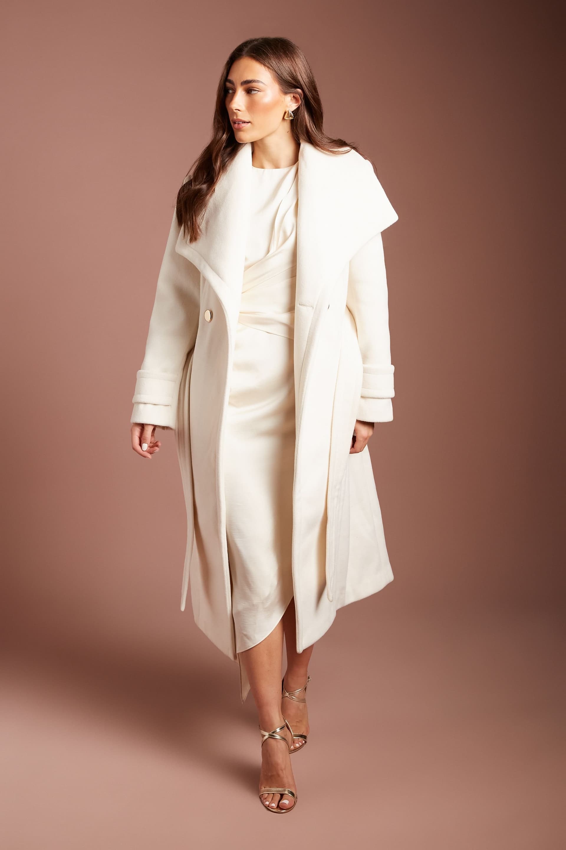Coast Coast Women's Structured Oversized Collar Belted Wrap Coat in Ivory