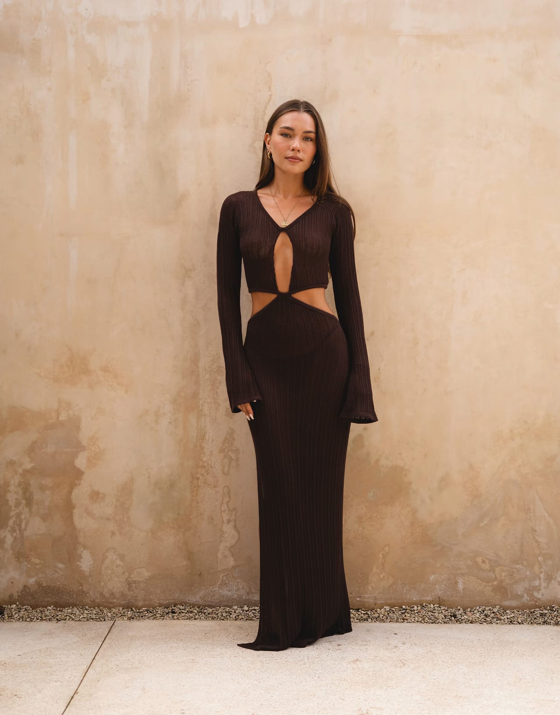 ASOS Dark Chocolate Ribbed Cut-Out Maxi Dress