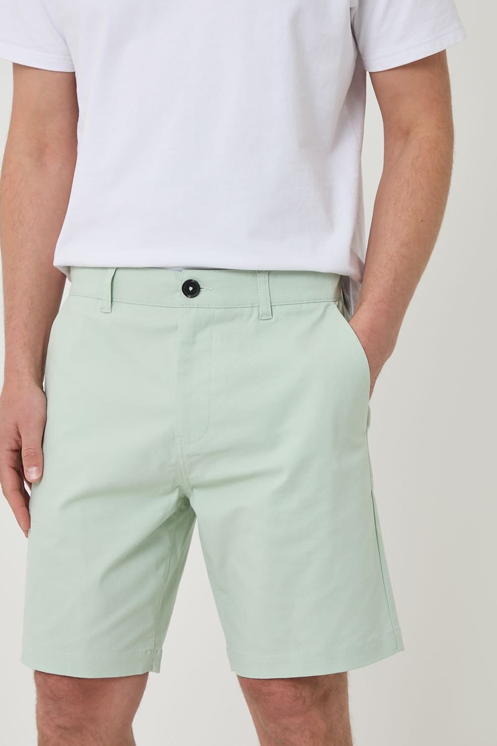 Threadbare Threadbare Men's Cotton Regular Fit Stretch Chino Shorts in Mint - 4