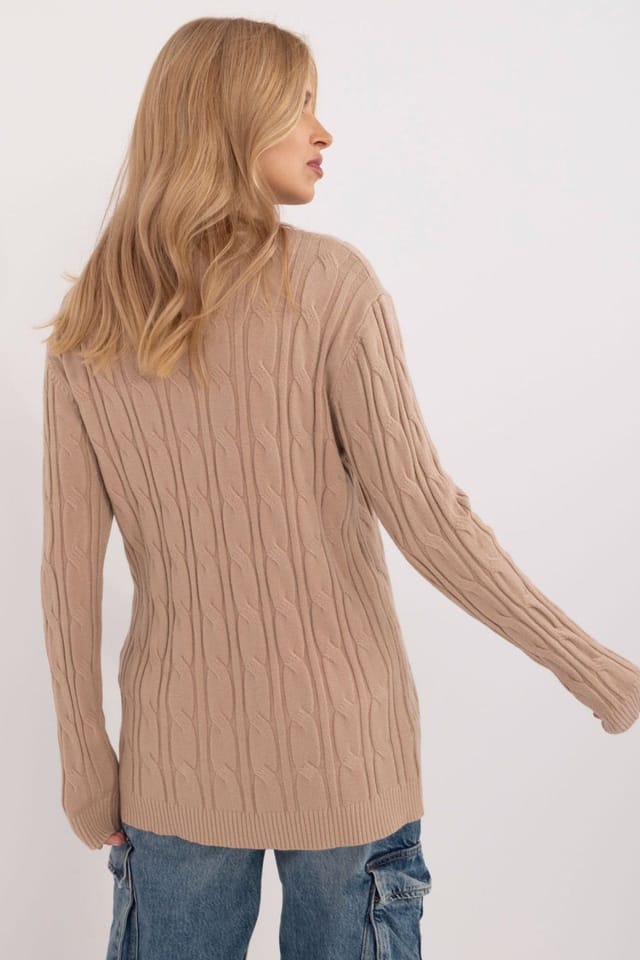 Love Lace Love Lace Women's Textured Long Sleeve Round Neck Casual Sweater in Beige - 3