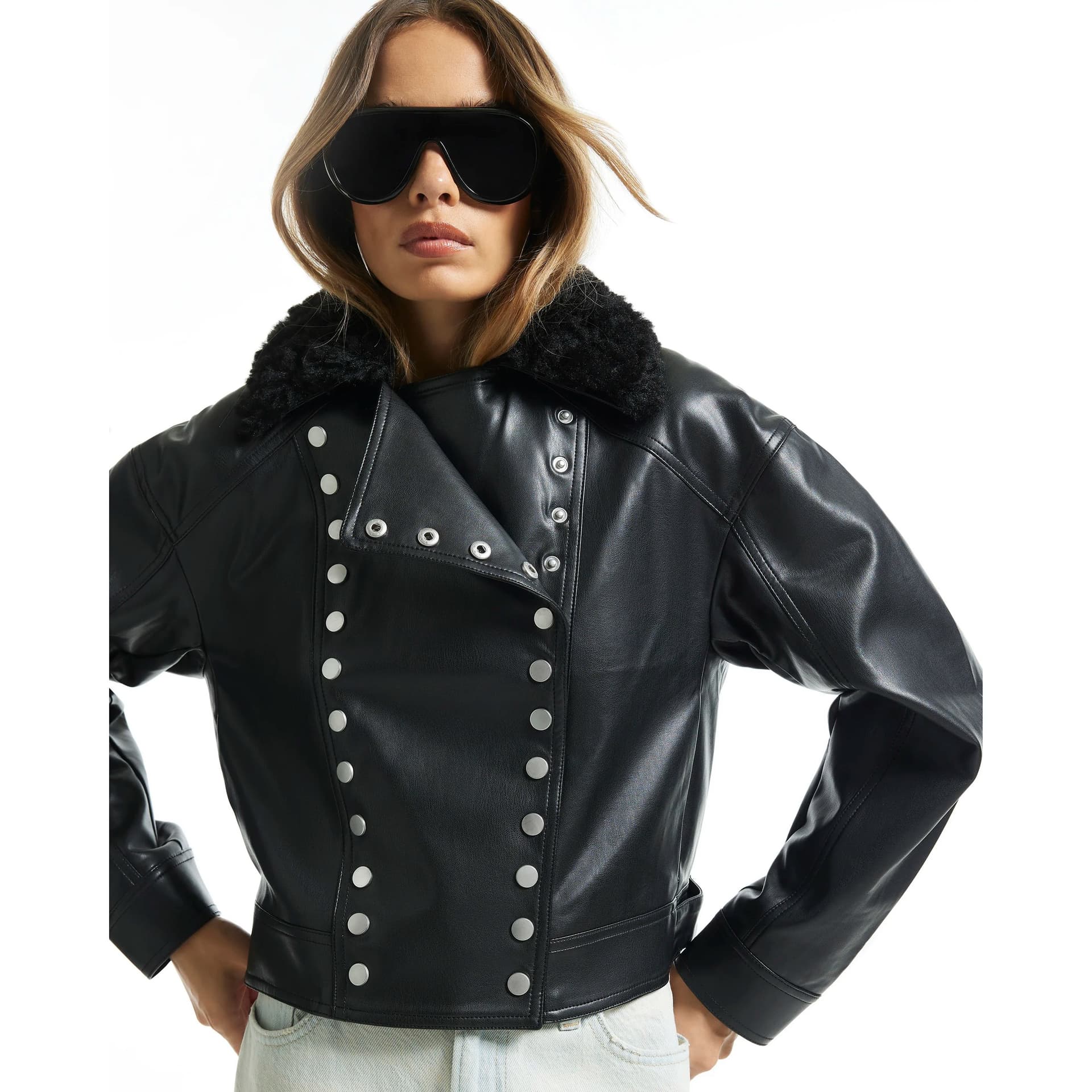 River Island River Island Womens Black Faux Leather Drummer Jacket