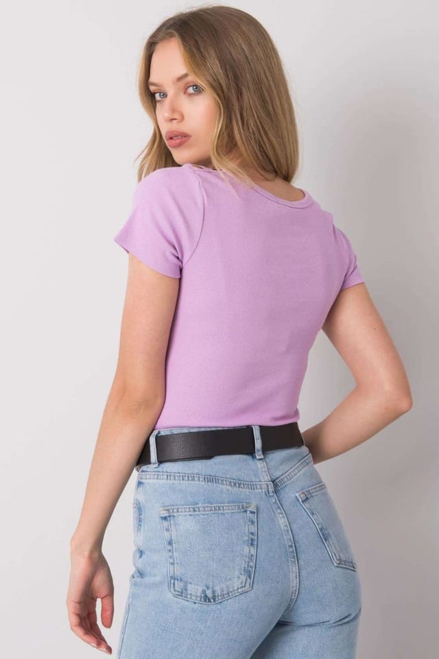 Love Lace Love Lace Women's Ribbed Short Sleeve Heart Neck Blouse Knot in Violet - 3
