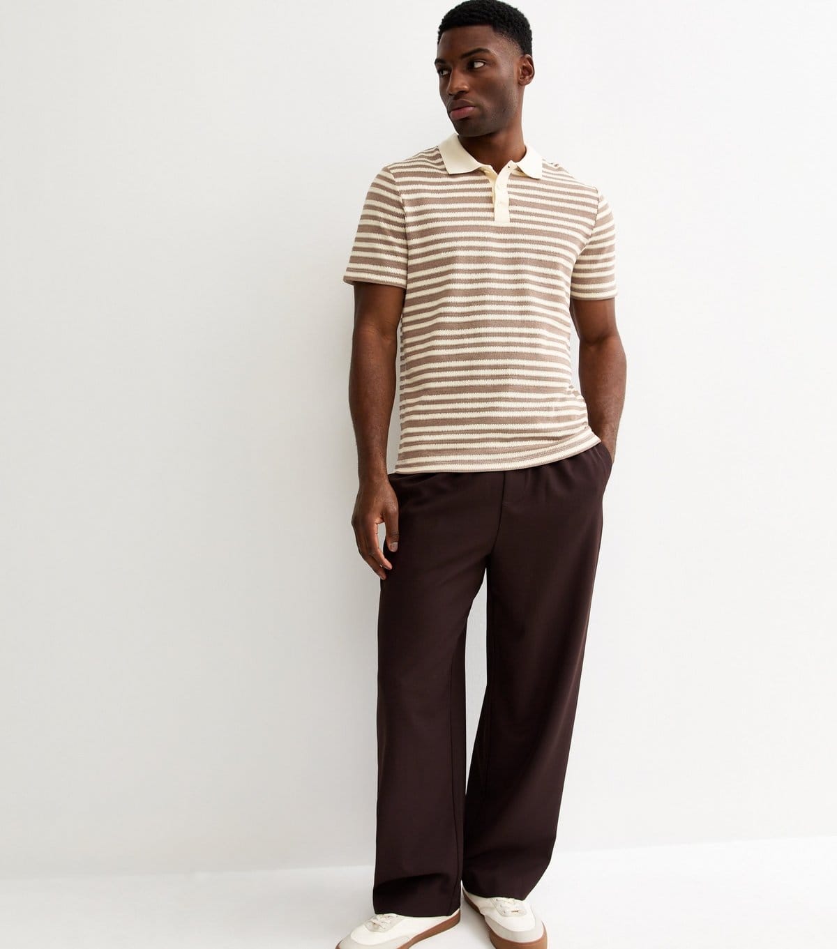 New Look Men's Cream Regular Striped Polo Shirt New Look - 4