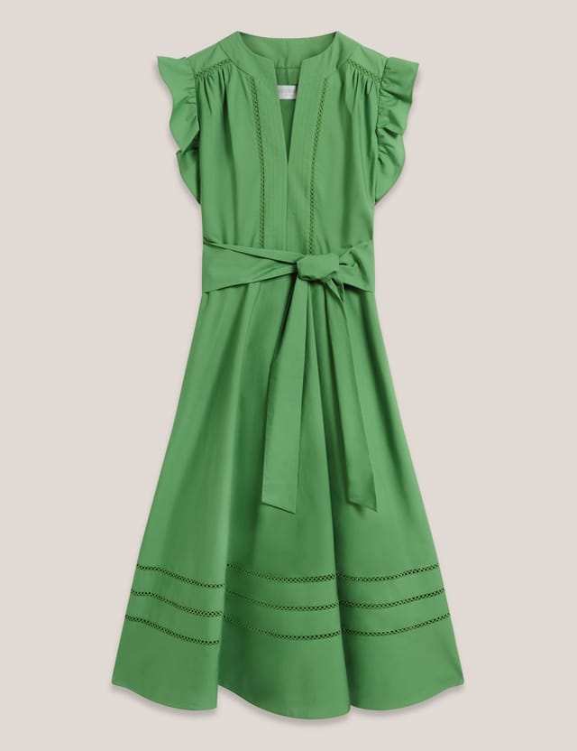Hobbs London Hobbs London Women's Vanessa Ruffle Sleeve Midi Dress in Green - 2
