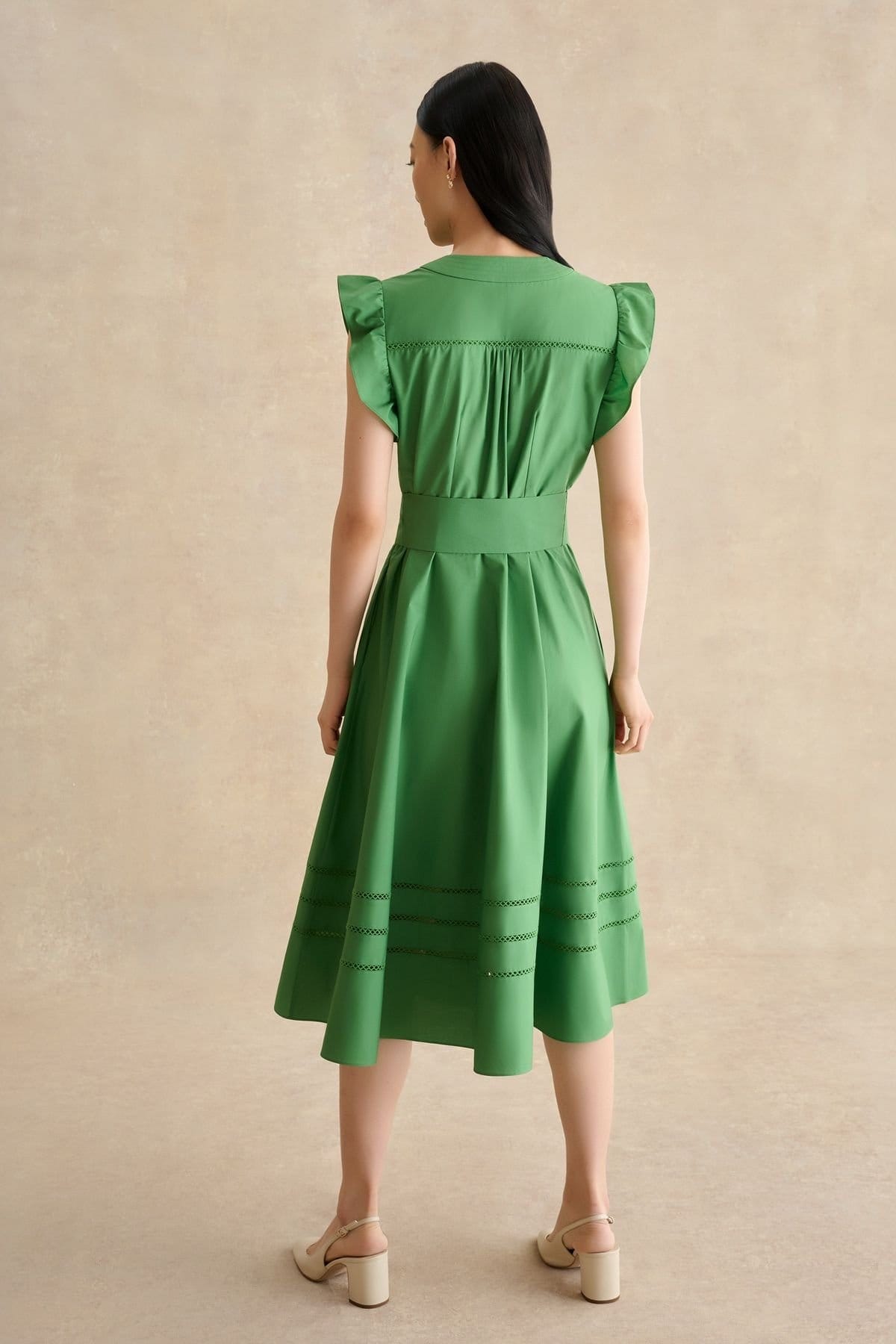 Hobbs London Hobbs London Women's Vanessa Ruffle Sleeve Midi Dress in Green - 4