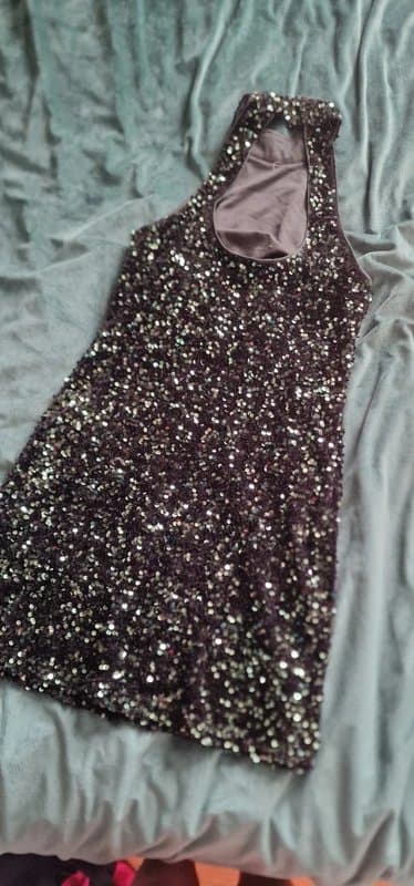 New Look New Look Dark Green Sequin Velvet Halter Mini Dress