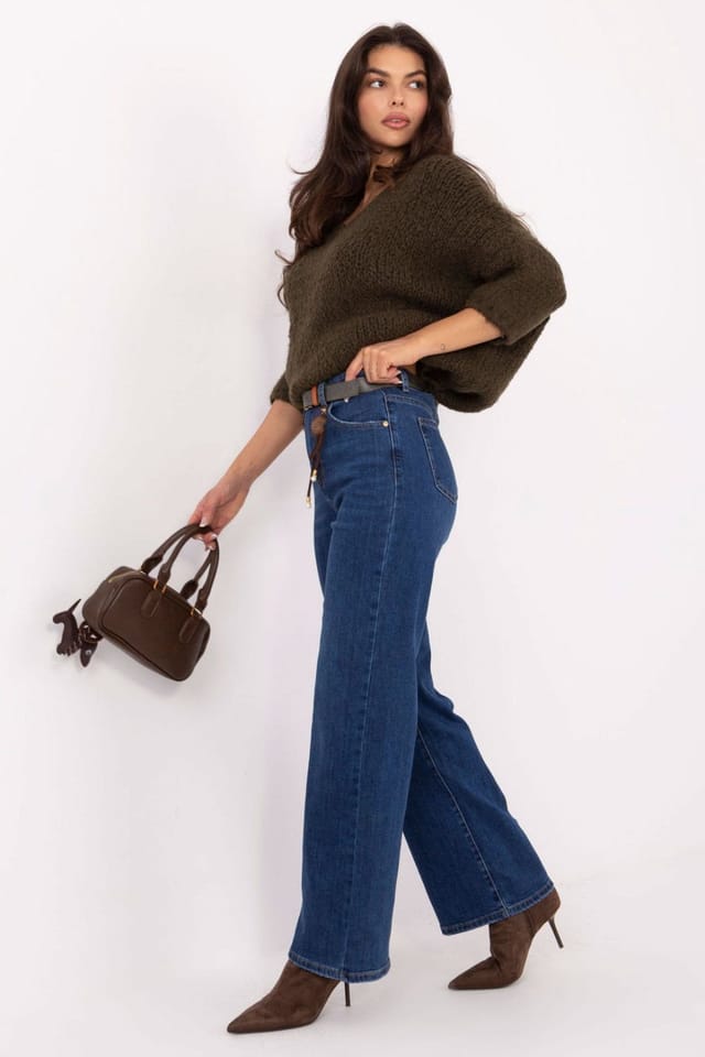 Love Lace Love Lace Women's Straight Leg High Waist Belt Charm Jeans in Blue - 2