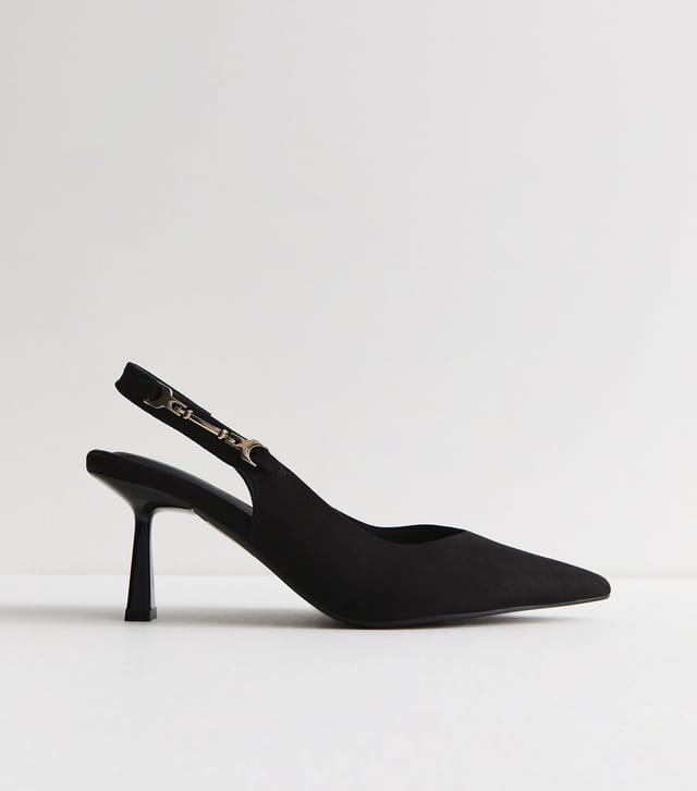 New Look Women's Black Faux Suede Horsebit Detail Slingback Pumps Vegan New Look - 2