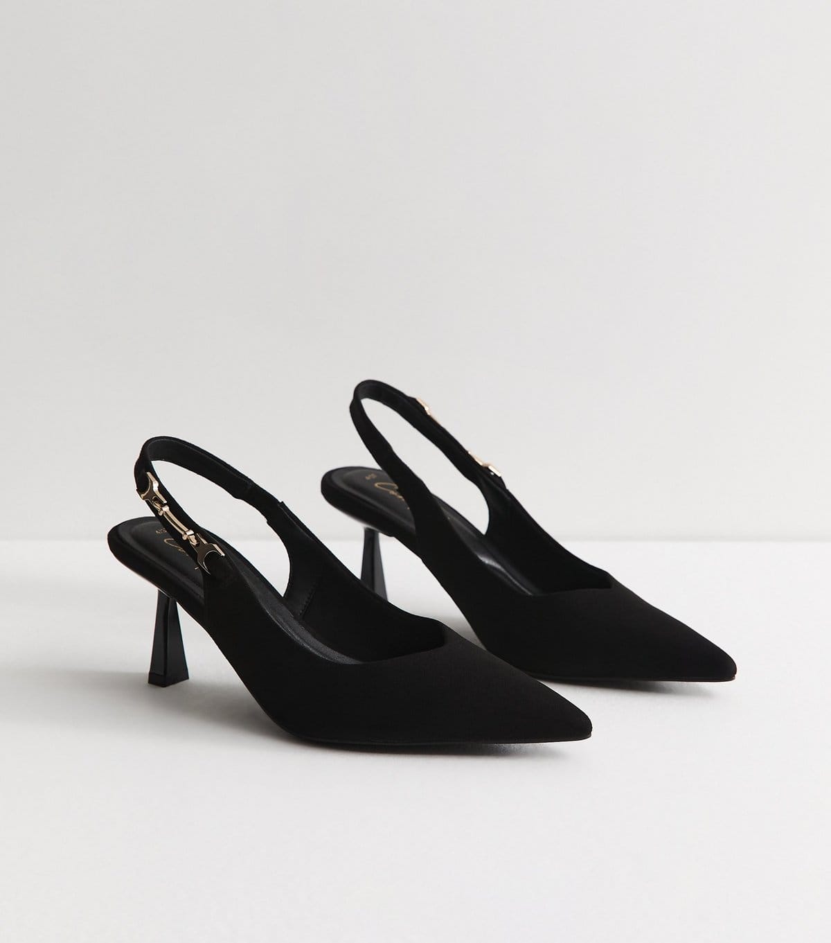 New Look Women's Black Faux Suede Horsebit Detail Slingback Pumps Vegan New Look - 4