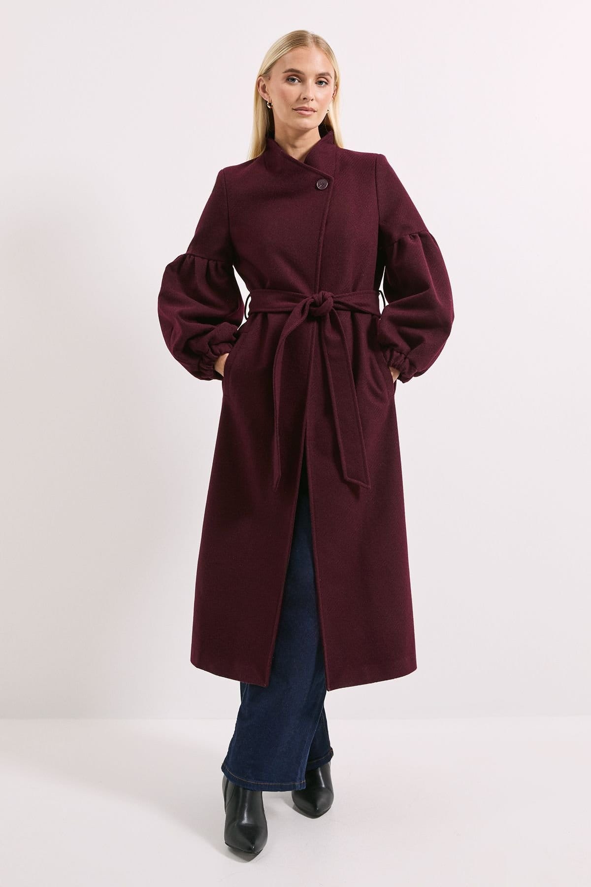 Wallis Wallis Women's Principles by Balloon Sleeve Coat in Berry - 4