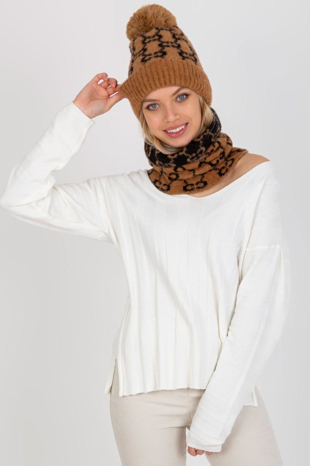 Love Lace Love Lace Women's Embroidered Bobble Hat with Adjustable Strap for Everyday in Brown - 4