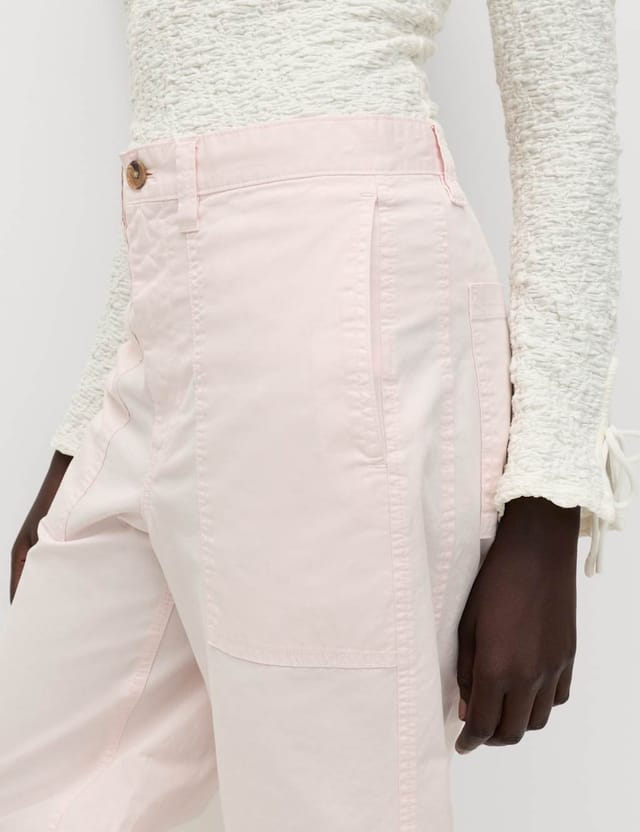 Marks & Spencer M&S Cotton Rich Barrel Leg Trousers Pink Shell - 3