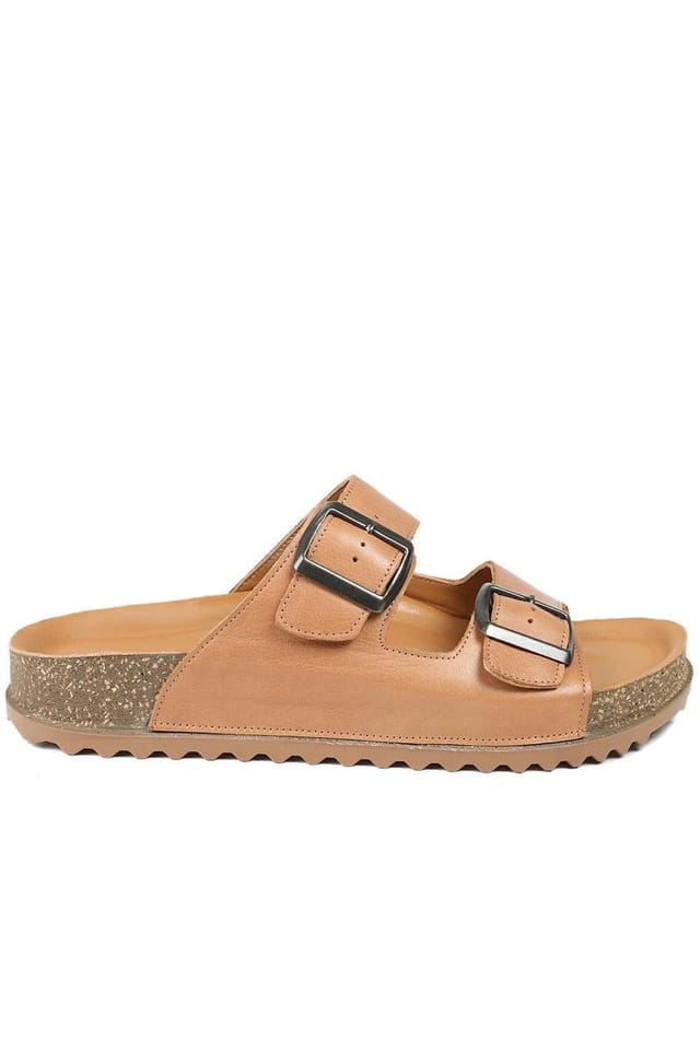Pavers Pavers Women's Leather Dual Buckle Fastening Sandals in Tan - 2