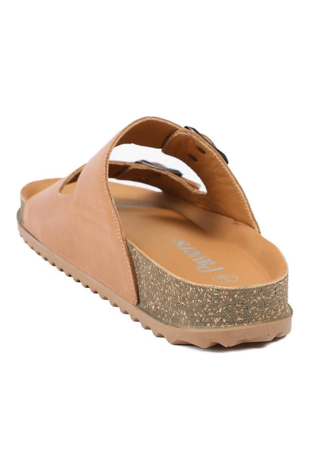 Pavers Pavers Women's Leather Dual Buckle Fastening Sandals in Tan - 3