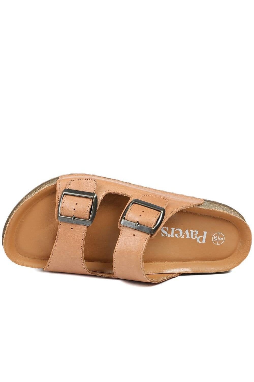 Pavers Pavers Women's Leather Dual Buckle Fastening Sandals in Tan - 4