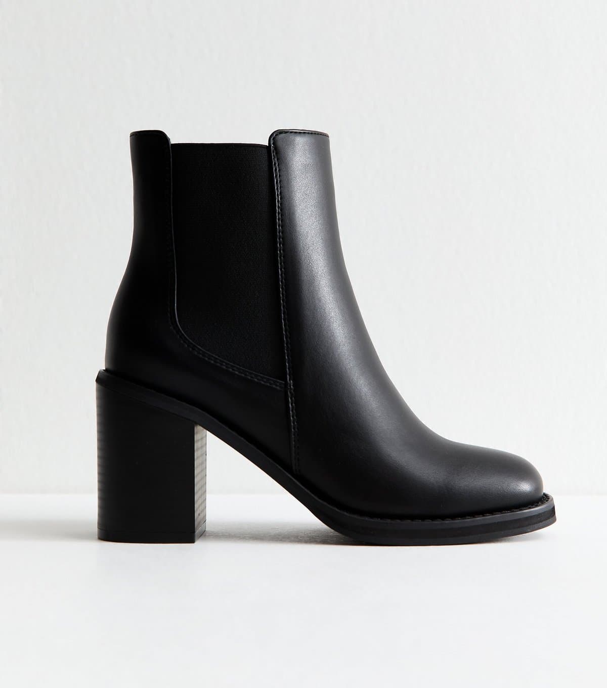 New Look Women's Faux Leather Black Block Heel Chelsea Boots Vegan New Look