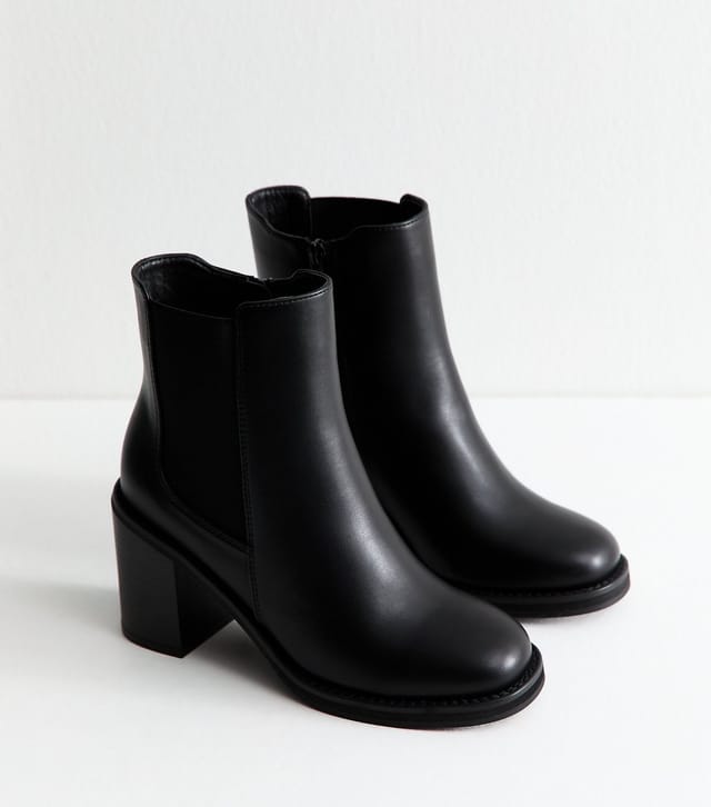 New Look Women's Faux Leather Black Block Heel Chelsea Boots Vegan New Look - 3