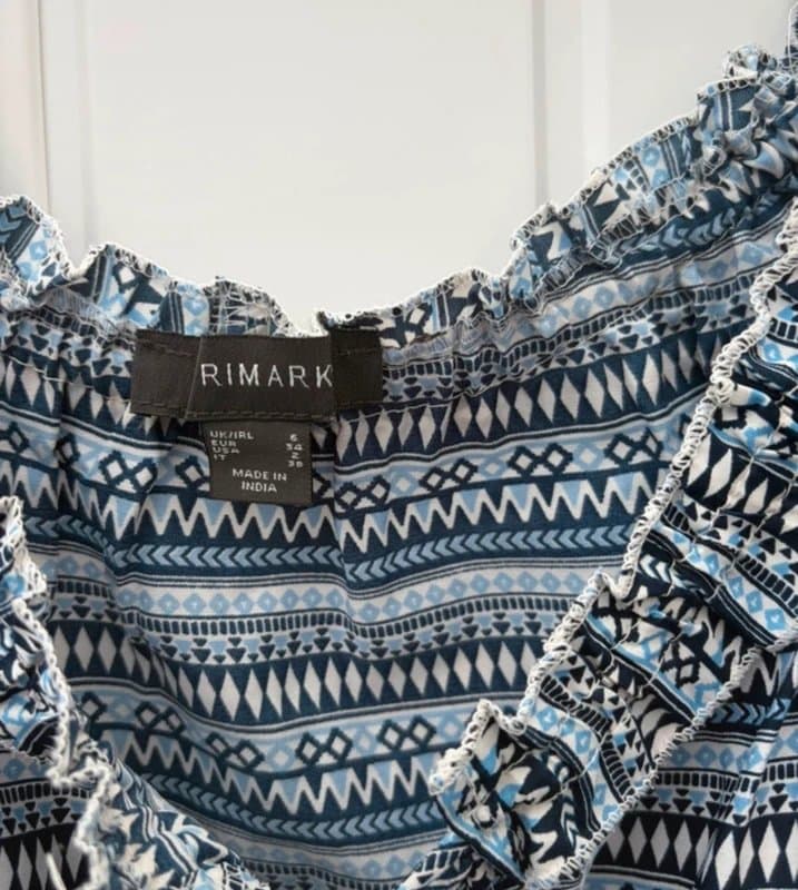 Primark Primark Blue Aztec Tribal Print Playsuit UK 6 Boho Festival Summer Holiday Ruffle Tassel
