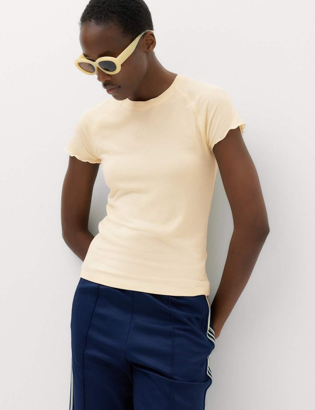 Marks & Spencer M&S Short Sleeve Lettuce Edge T-Shirt Cream