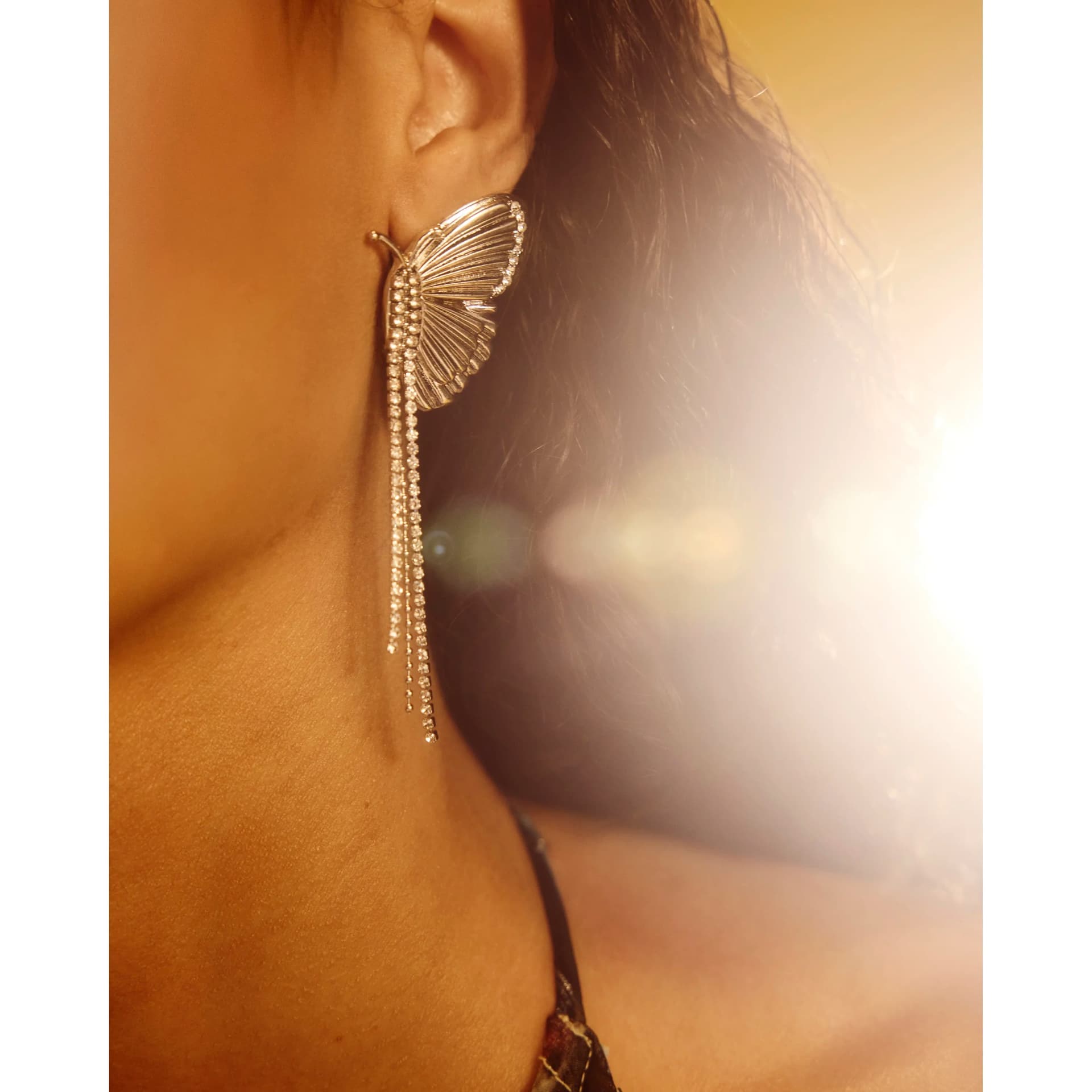 River Island River Island Womens Silver Butterfly Drop Earrings