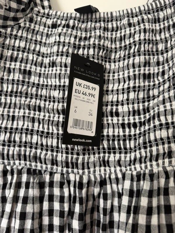 New Look Black Gingham Print Embroidered Frill Sleeve Tiered Midi Dress