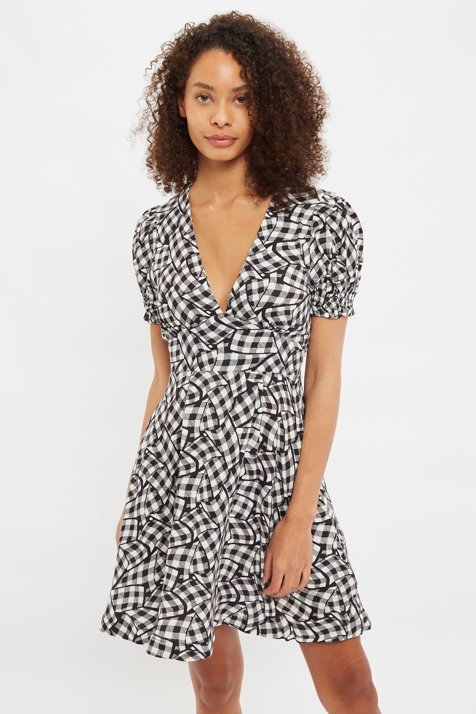 Louche Louche Black Gingham Twist Print Mini Tea Dress