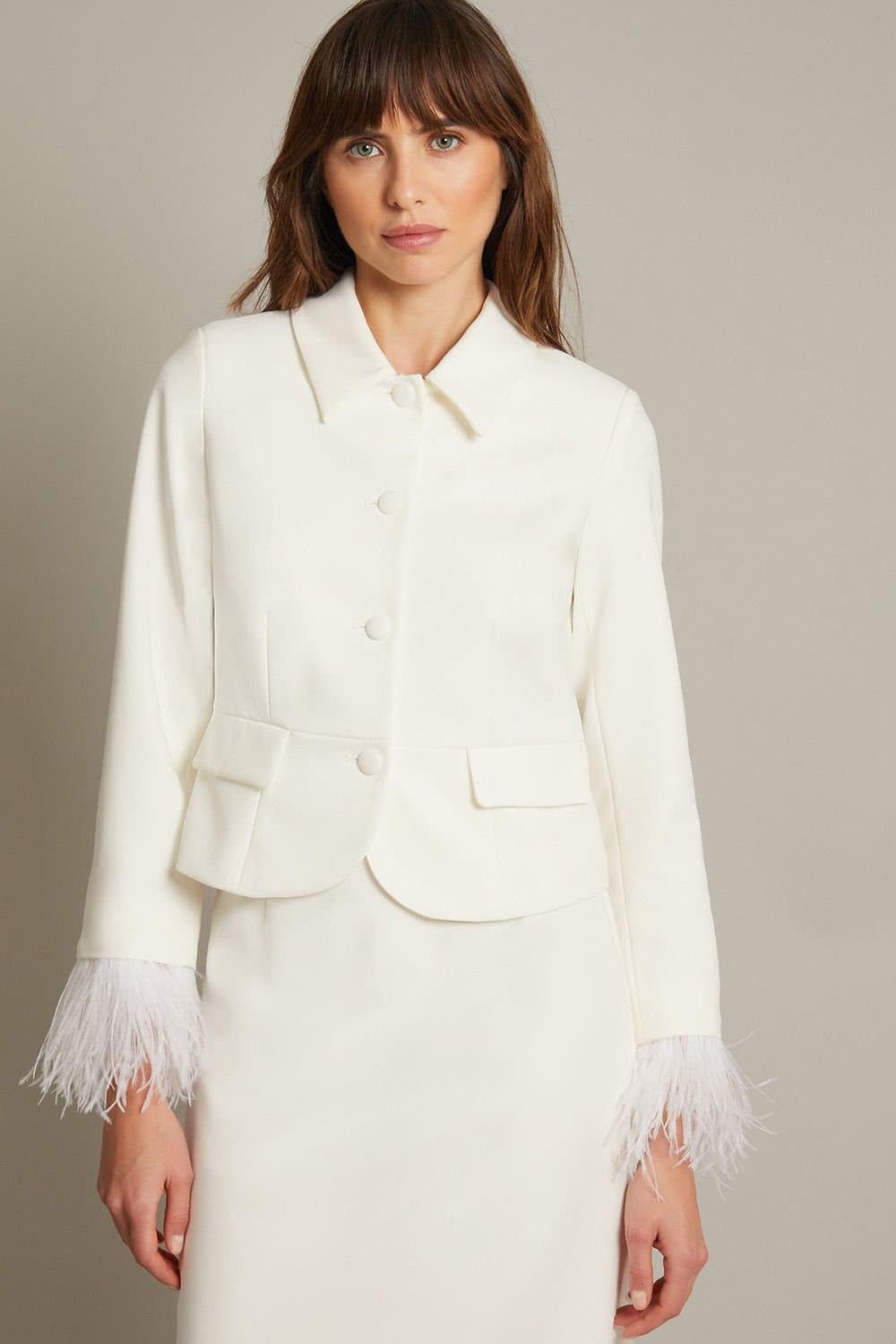 Monsoon Monsoon Women's Luisa Feather Cuff Wedding Jacket Ivory