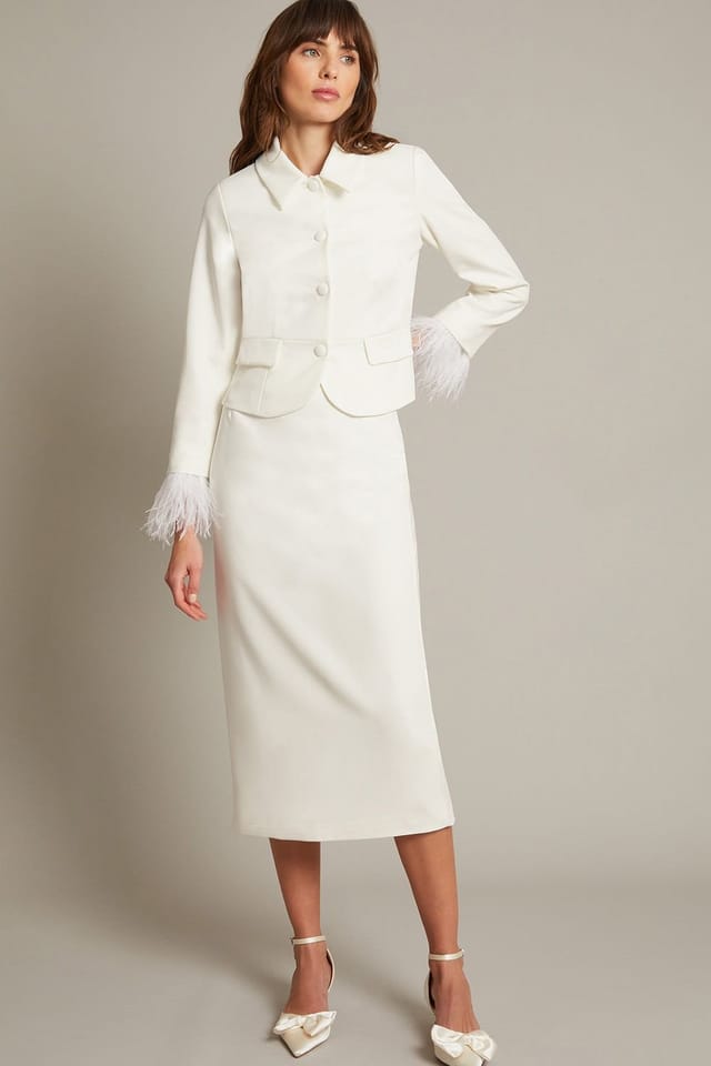 Monsoon Monsoon Women's Luisa Feather Cuff Wedding Jacket Ivory - 2