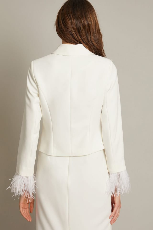 Monsoon Monsoon Women's Luisa Feather Cuff Wedding Jacket Ivory - 3