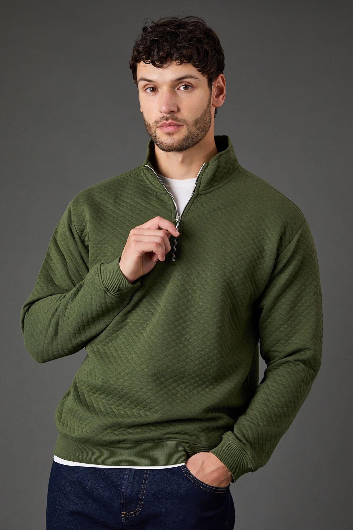 Burton Burton Men's Khaki Quilted Half Zip Jumper