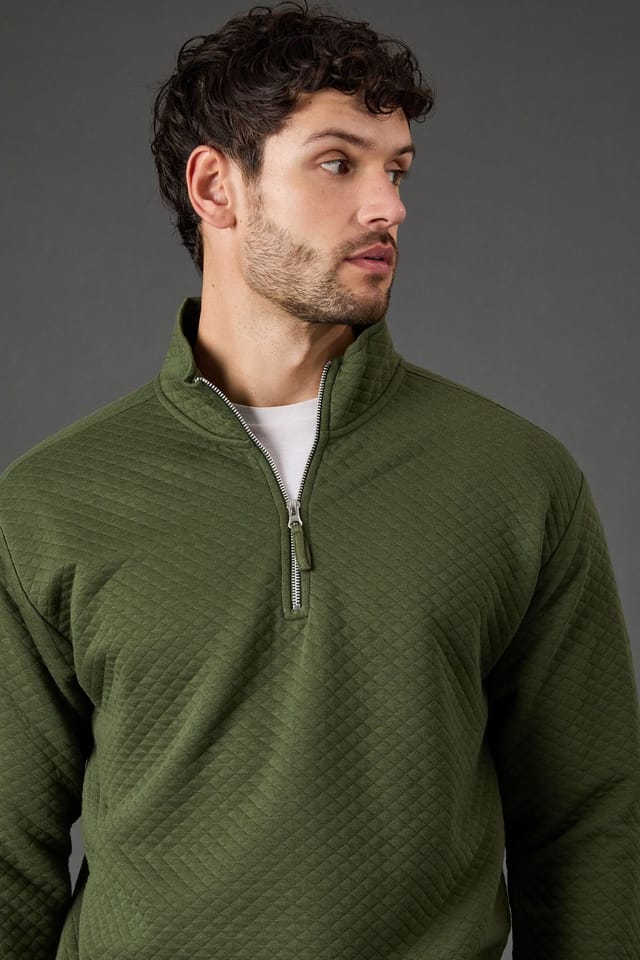 Burton Burton Men's Khaki Quilted Half Zip Jumper - 2