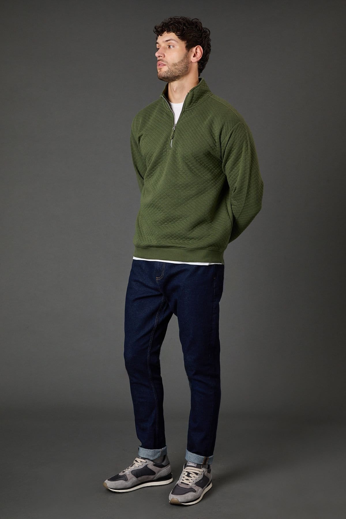 Burton Burton Men's Khaki Quilted Half Zip Jumper - 4