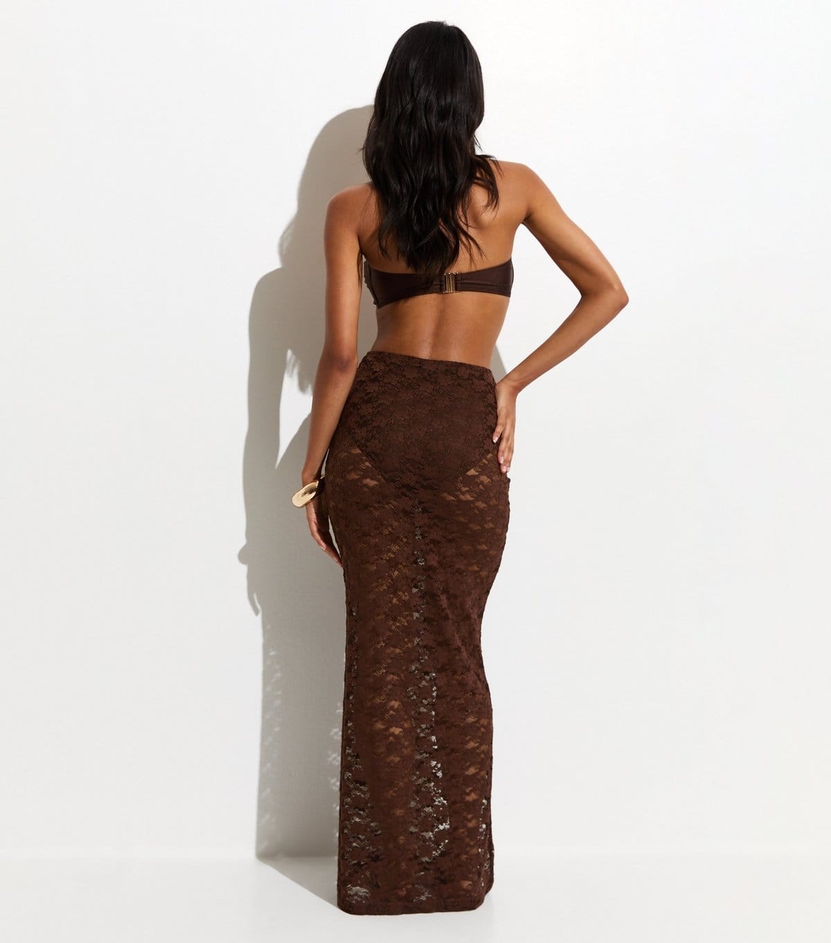 New Look Women's Dark Brown Lace Column Beach Maxi Skirt New Look - 4
