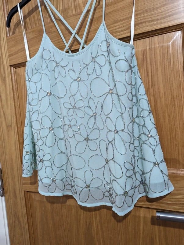 New Look Turquoise Embellished Floral Top