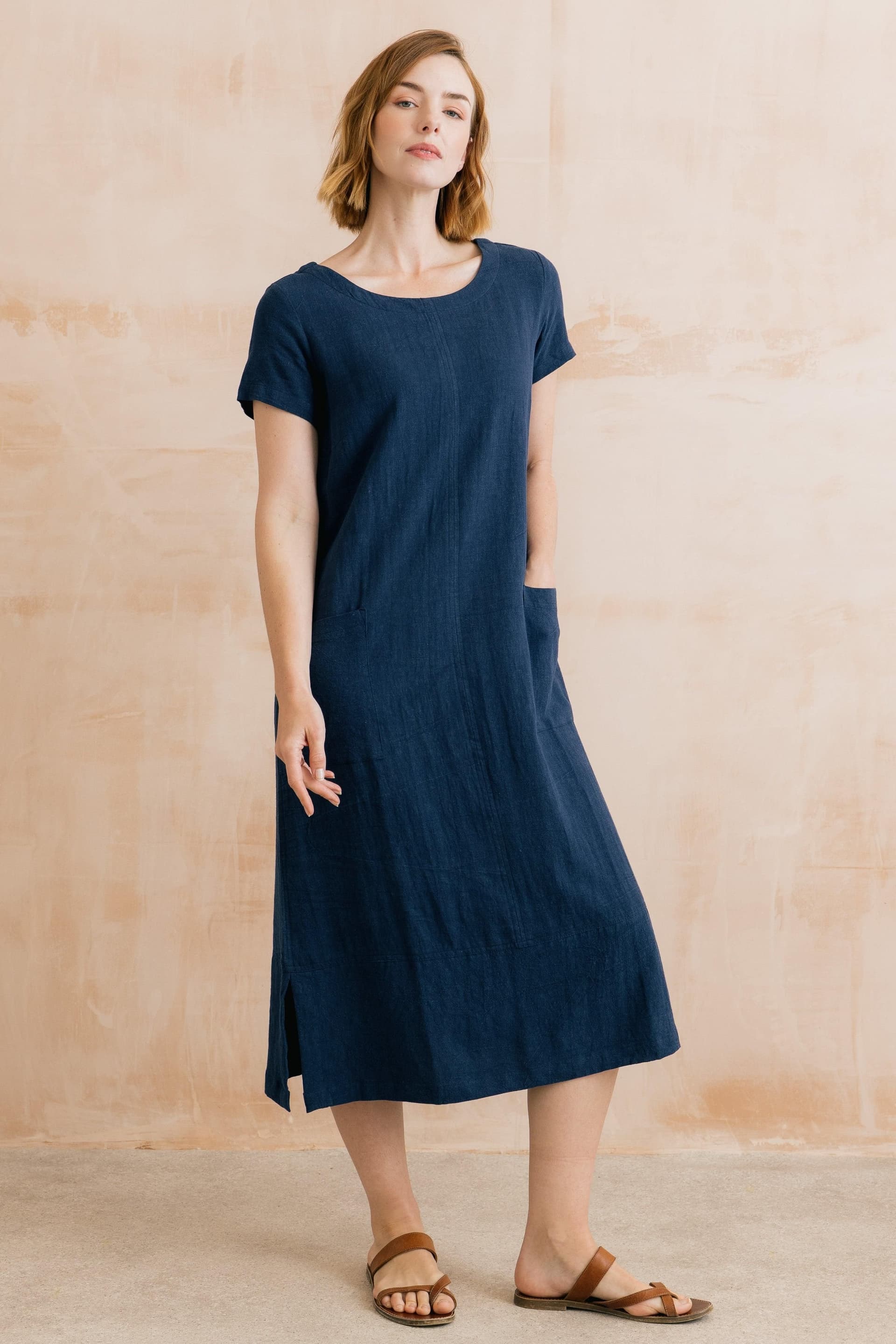 Lily & Me Lily & Me Women's Summer Breeze Relaxed Fit Viscose Linen Blend Dress in Navy