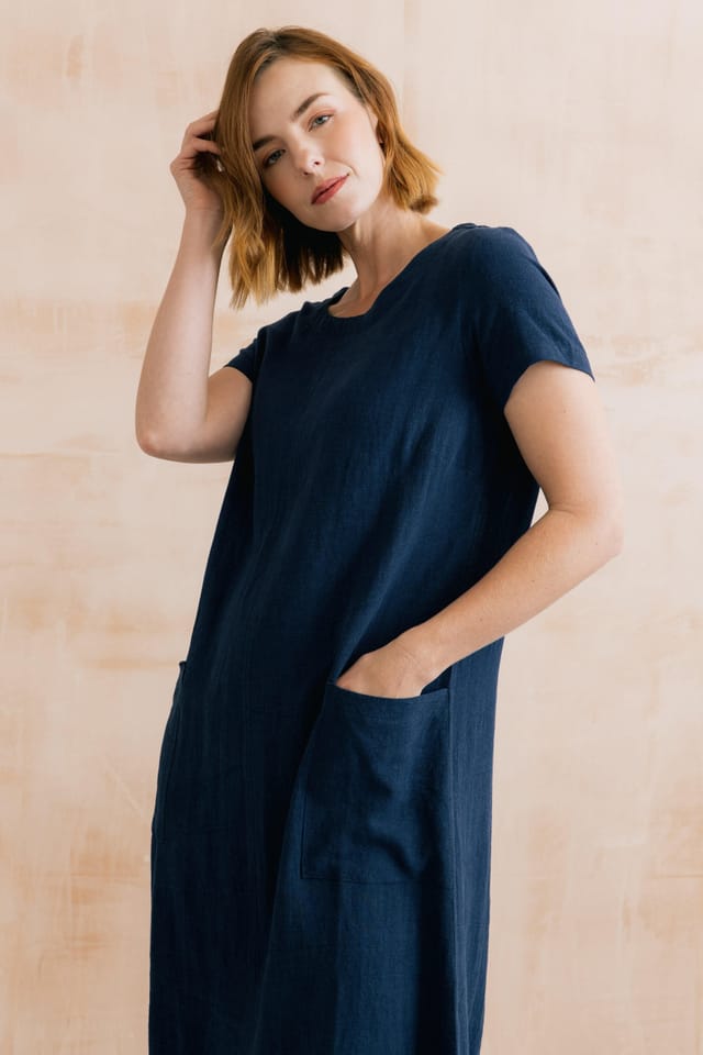 Lily & Me Lily & Me Women's Summer Breeze Relaxed Fit Viscose Linen Blend Dress in Navy - 2