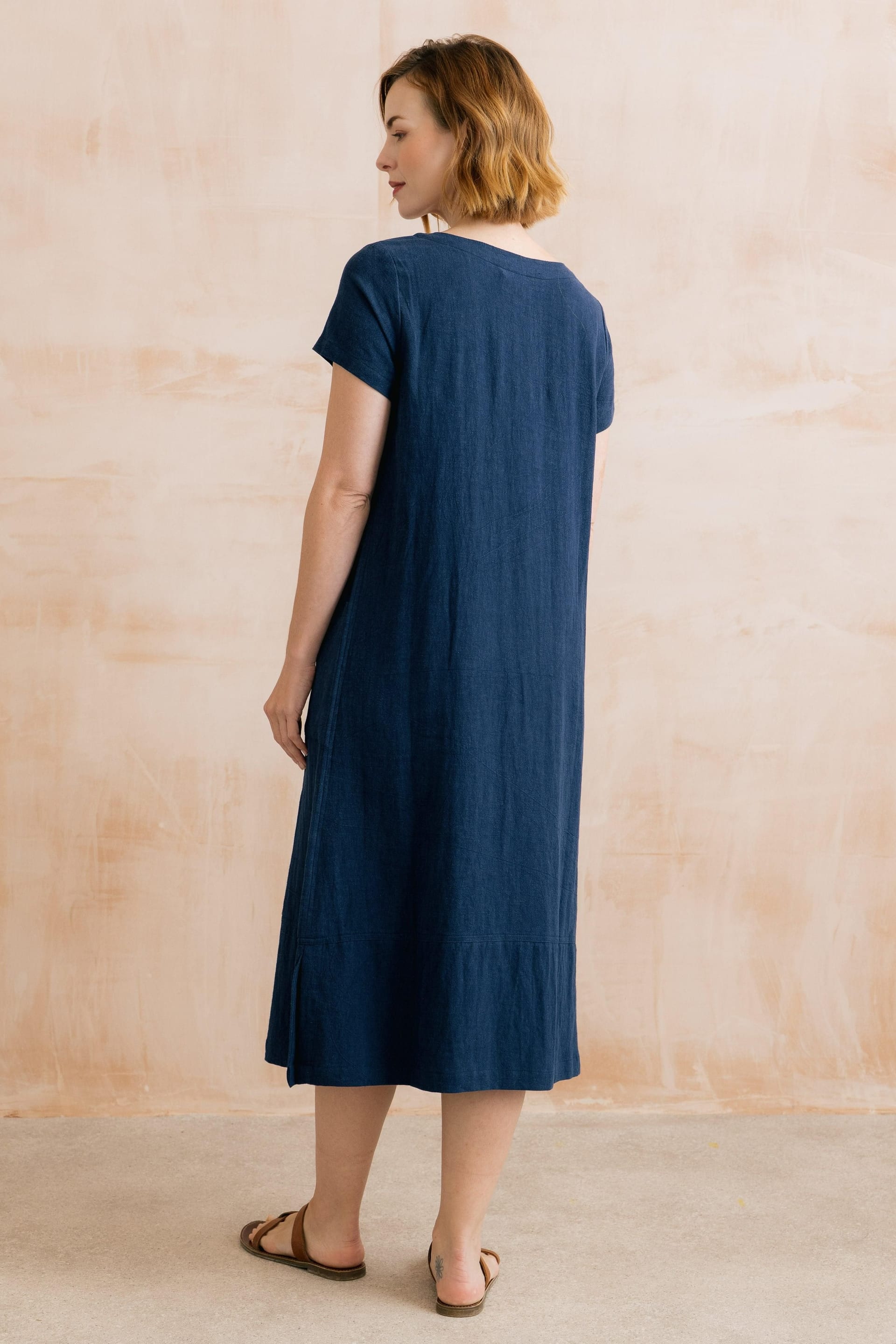 Lily & Me Lily & Me Women's Summer Breeze Relaxed Fit Viscose Linen Blend Dress in Navy - 4