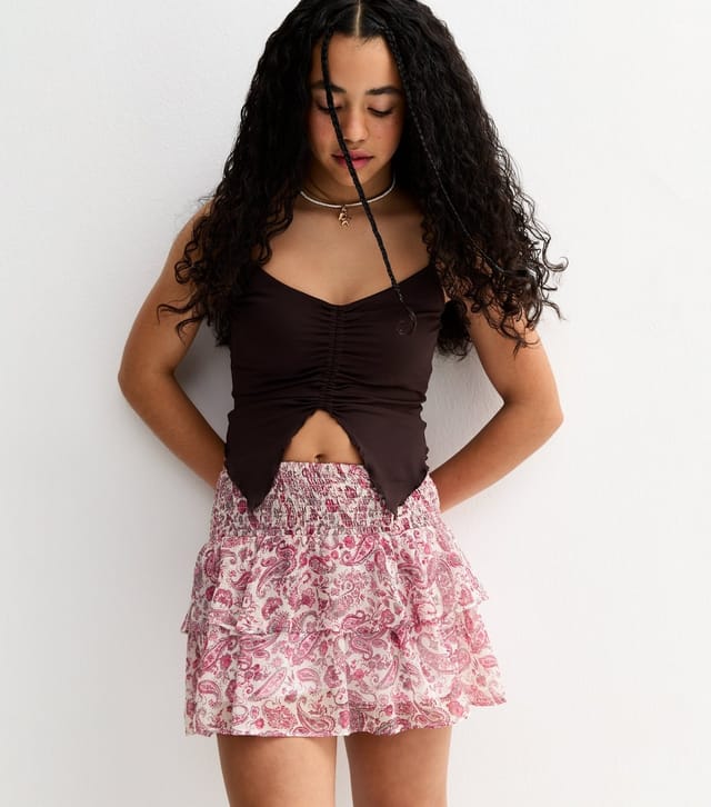 New Look Girls' Pink Chiffon Paisley Print Rara Skort New Look - 2