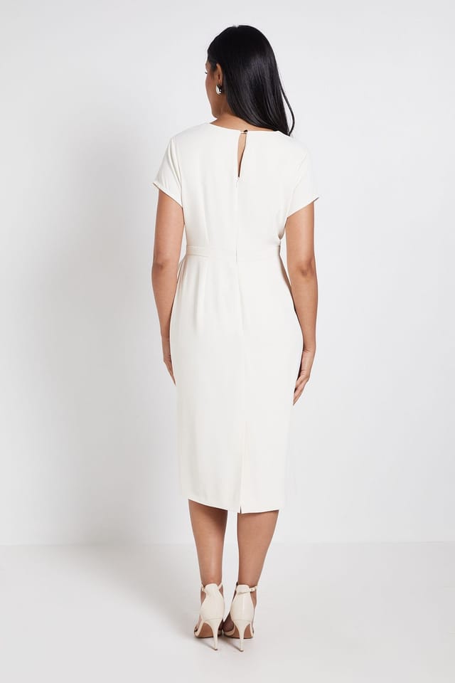 Wallis Wallis Women's Petite Tailored Crepe Ruffle Pencil Dress in Ivory - 3