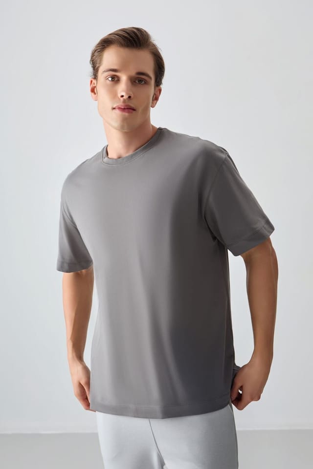 Tommy Life Tommy Life Men's Oversized Cotton Crew Neck T-Shirt in Dark Grey - 2