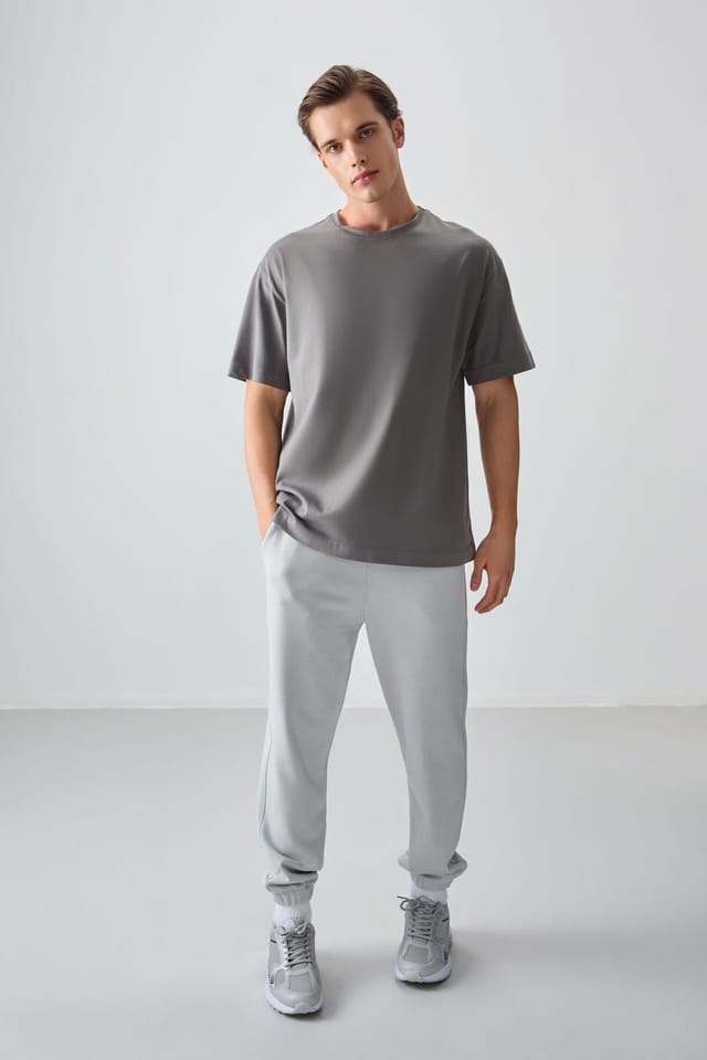 Tommy Life Tommy Life Men's Oversized Cotton Crew Neck T-Shirt in Dark Grey - 3