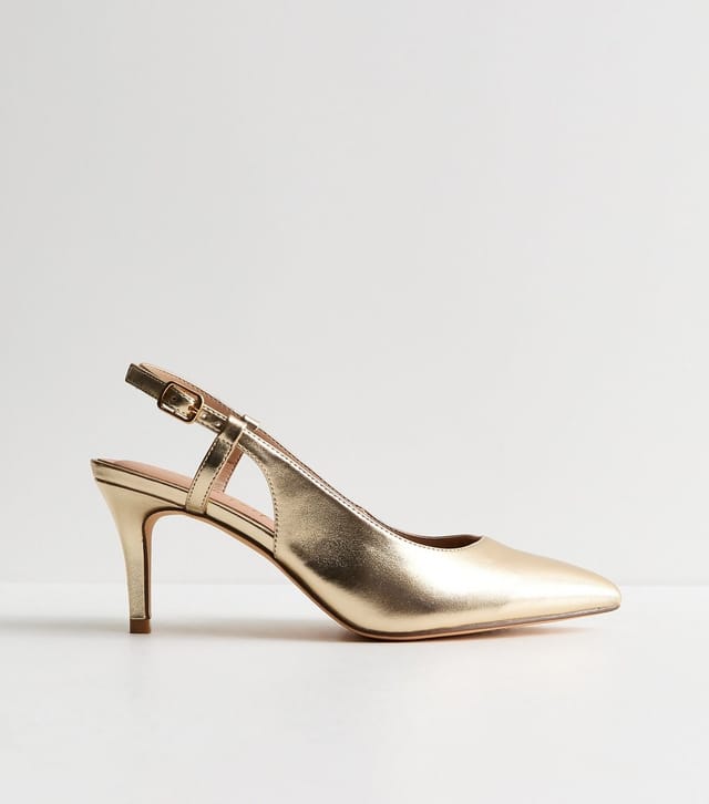 New Look Women's Extra Wide Fit Gold Faux Leather Lizard Embossed Slingback Court Shoes Vegan New Look - 2