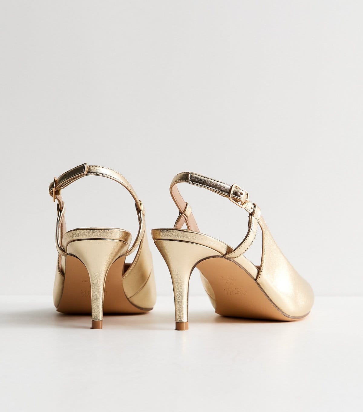 New Look Women's Extra Wide Fit Gold Faux Leather Lizard Embossed Slingback Court Shoes Vegan New Look - 4