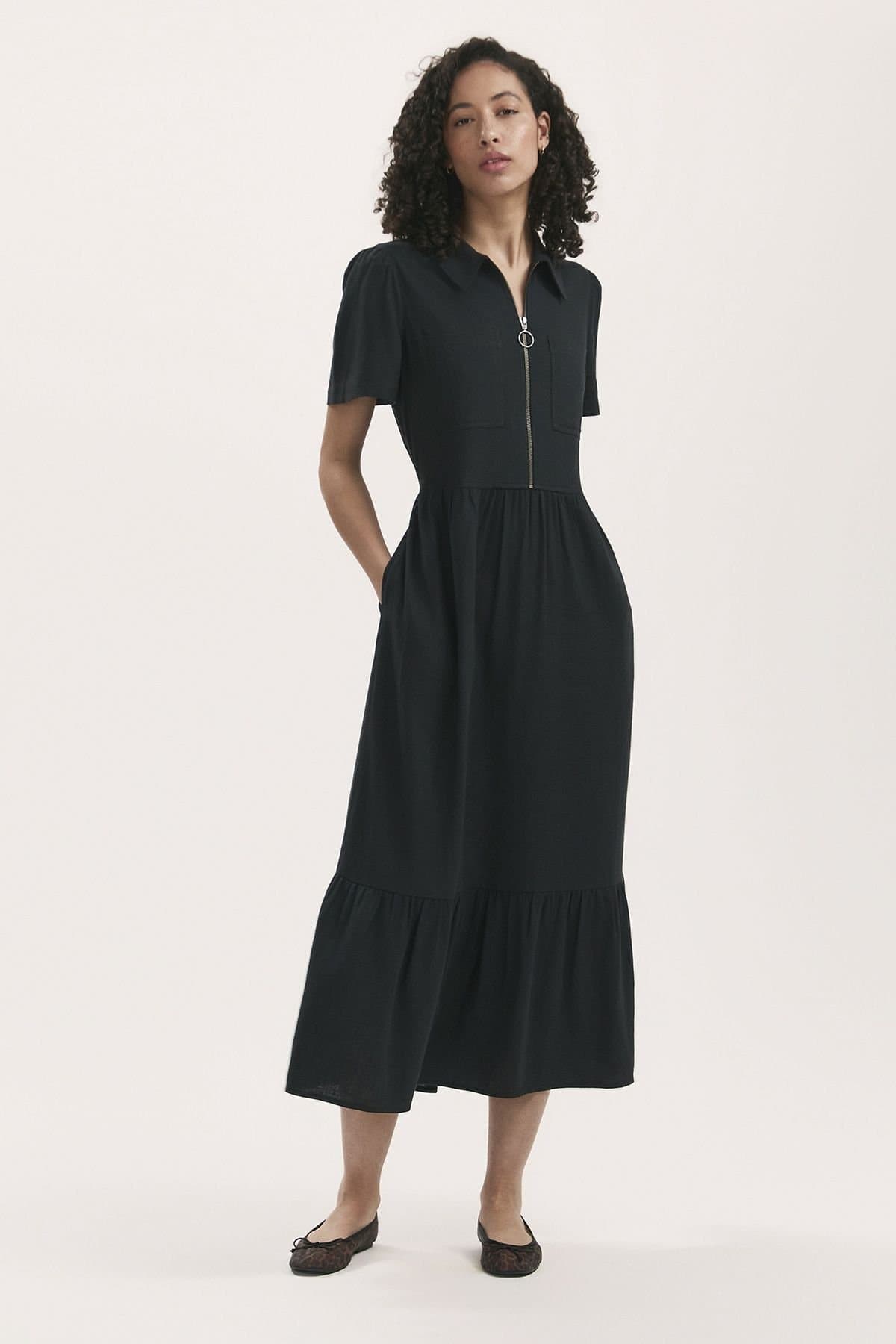 Finery London Finery London Women's Tania Linen Blend Midi Shirt Dress in Black