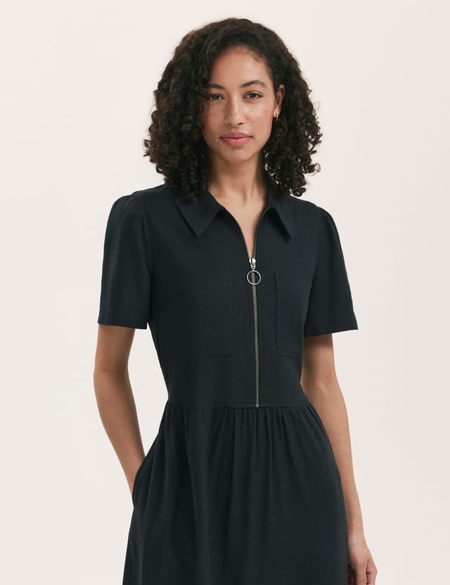 Finery London Finery London Women's Tania Linen Blend Midi Shirt Dress in Black - 2
