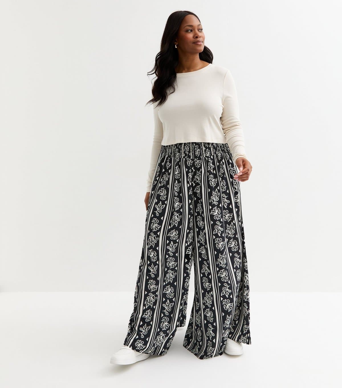 New Look Women's Plus Size Abstract Black Palazzo Wide Leg Trousers Curves New Look