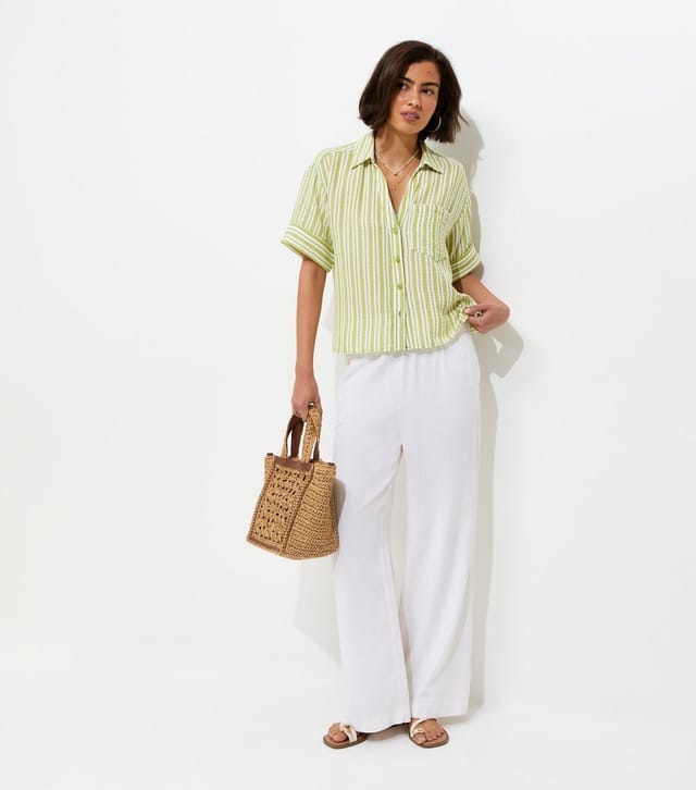 New Look Women's Green Striped Cropped Short Sleeve Shirt New Look - 3