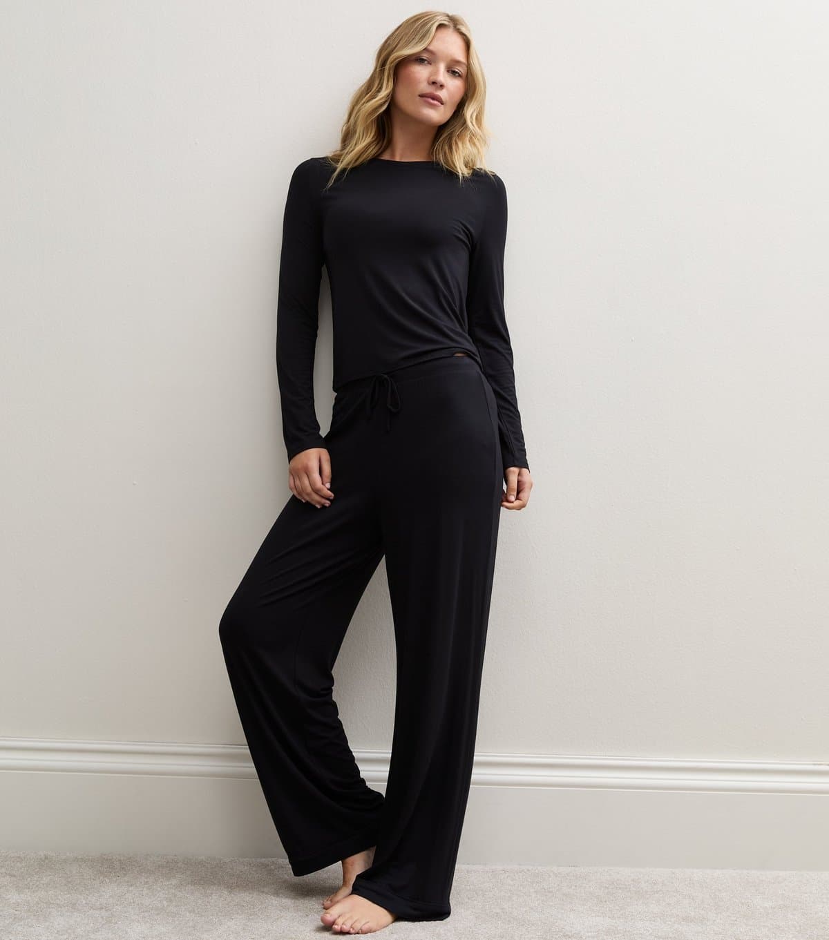 New Look Women's Premium Black Jersey Long Sleeve Top And Trousers Set New Look